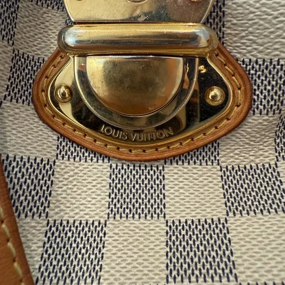 100% Authentic Louis Vuitton Blue and White Damier Azure Checkered Leather Trim - Picture 3 of 6